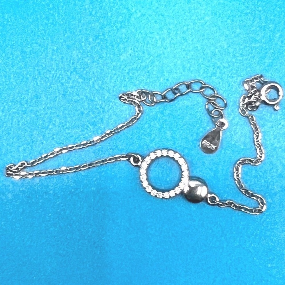 Sterling Silver Bracelet‎ Circle CZ Pave Dainty 7.5" Max